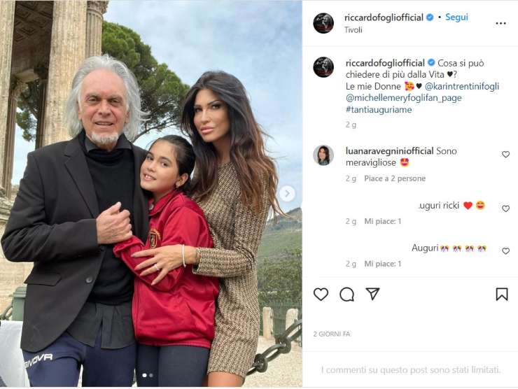 Riccardo Fogli, la moglie Karin Trentini e la figlia MIchelle (Instagram)