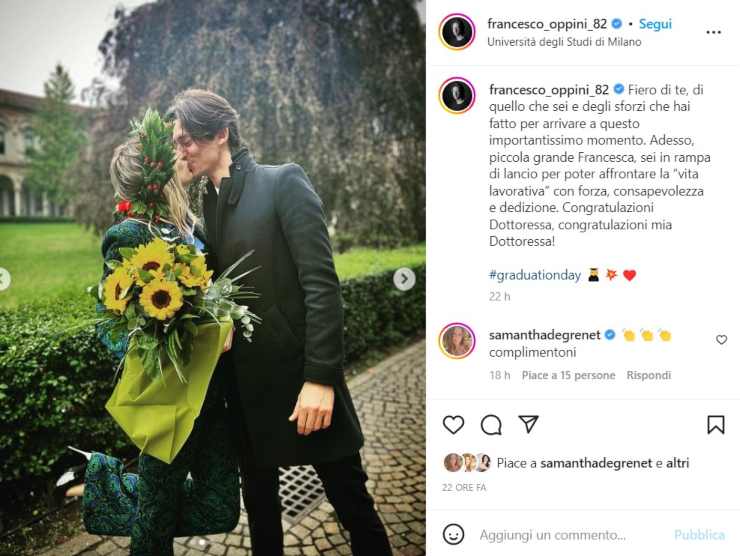 Francesco Oppini nel post dedicato alla sua fidanzata Francesca (Instagram)