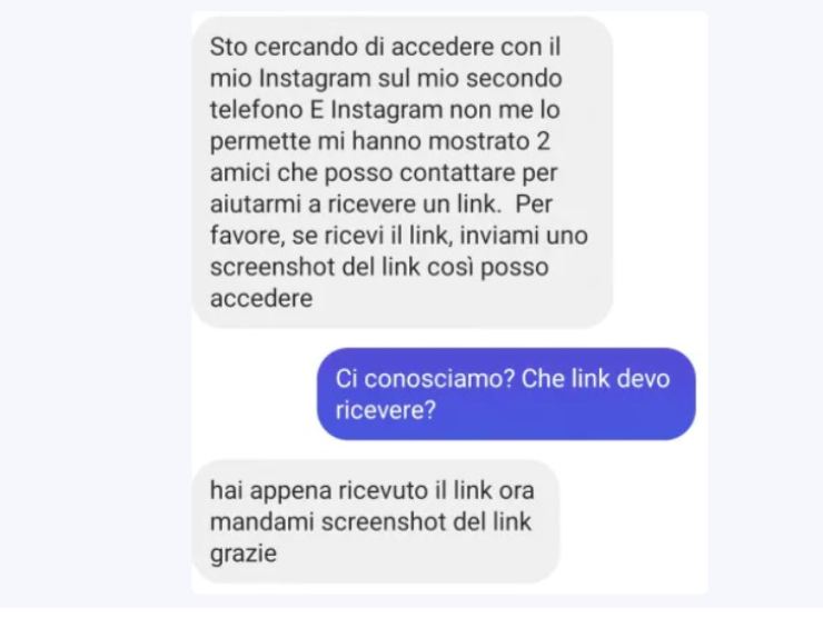 Il messaggio con il quale il malvivente adesca la vittima (fonte web)