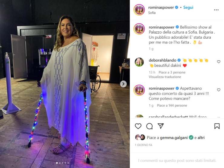 Romina Power nel suo ultimo show a Sofia (Instagram) 